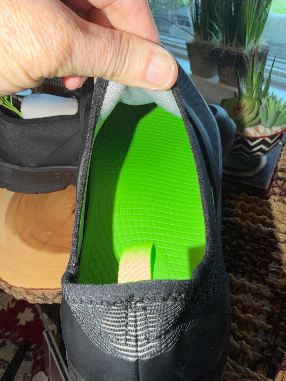 OOFOS Men's Black Slip-On Loafers with Lime Green Insole - Picture 7 of 11